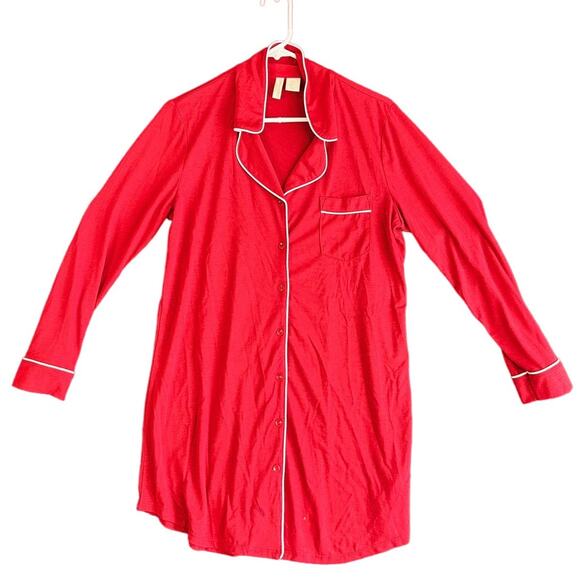 Cynthia Rowley Sleepwear Womens Button Front Red Sleep Shirt Small - Picture 7 of 8